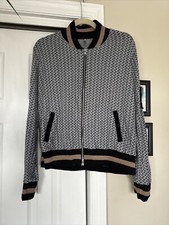 NWT Pete Made in America Long Sleeve Navy White Gold Lurex Cuff Zip Sweater M