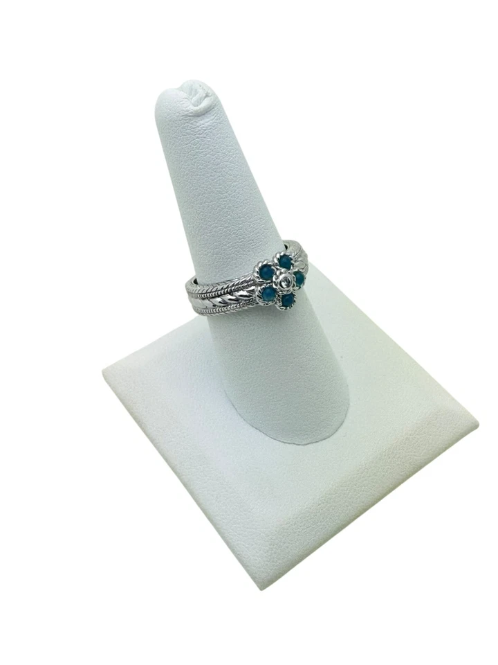 Anillo Judith Ripka Plata Esterlina Circonita Circonita Azul Flor Talla 8 Foto 2 de 4