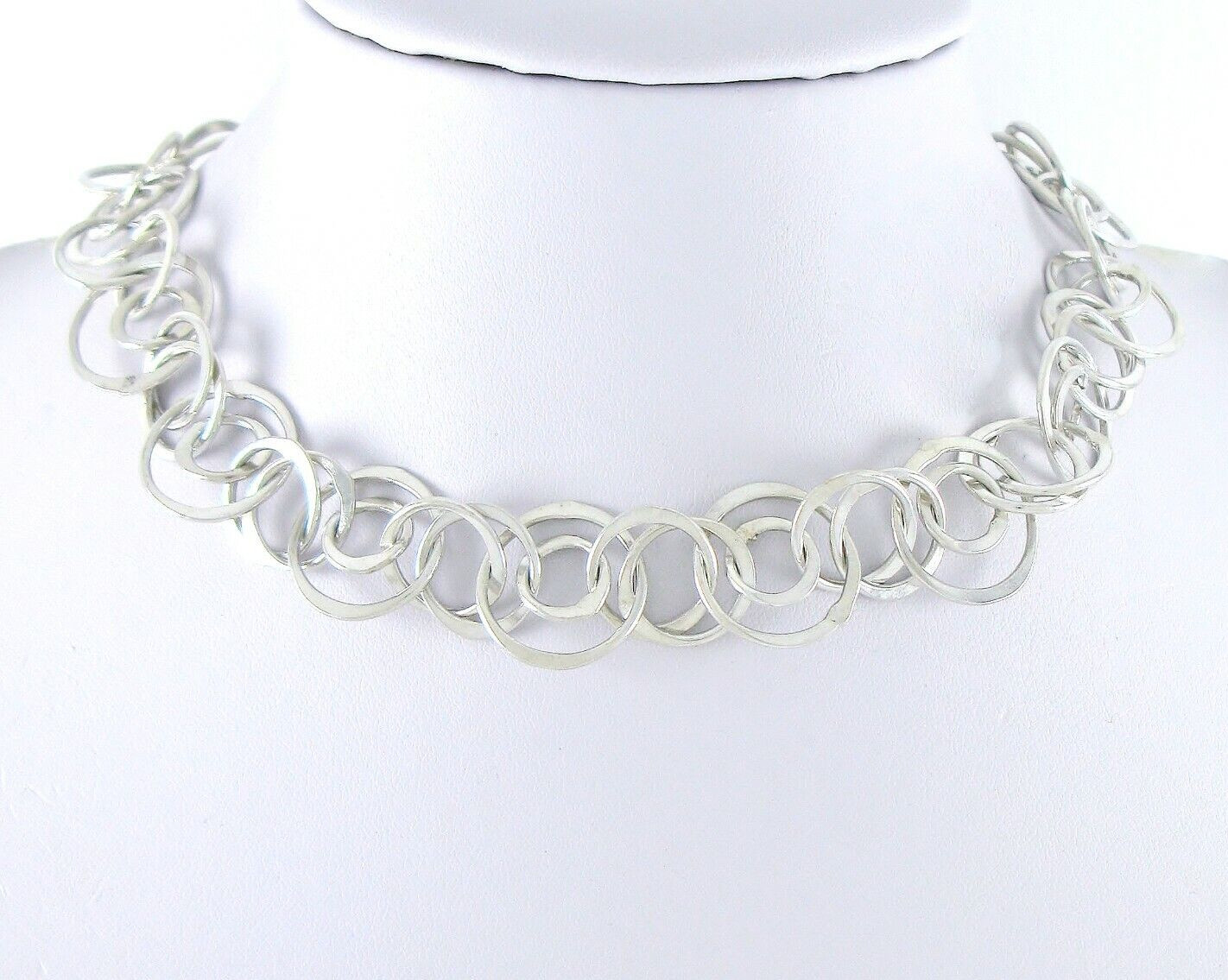 Solid Sterling Silver 925 Circle Link 19" Necklac… - image 3