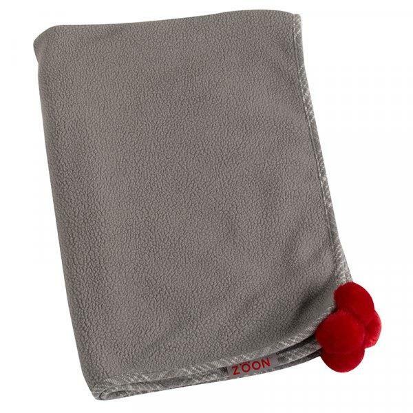 Zoon Sherpa Fleece Machine Washable Reversible Grey Plaid Pom Pom Dog Comforter