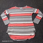 Liz Claiborne Weekend Sweater Women Medium Gray & Pink Striped Lightweight
