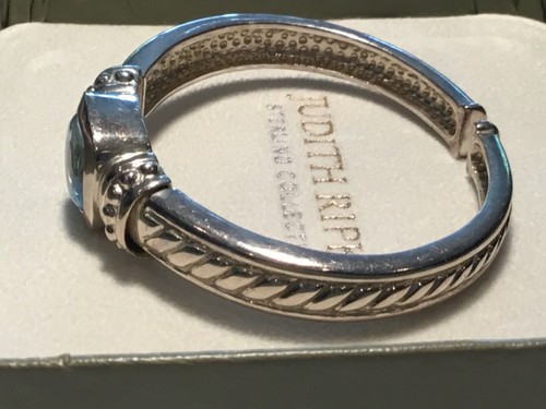 Judith Ripka Simply Fabulous Sterling Silver 925 Blue Topaz Cuff Bracelet Hinged - Picture 10 of 11