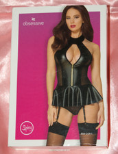 Neu!  Corsage Lederimitat  MINIKLEID schwarz 859-COR - 1 schmiegsam STRAPSE L/XL