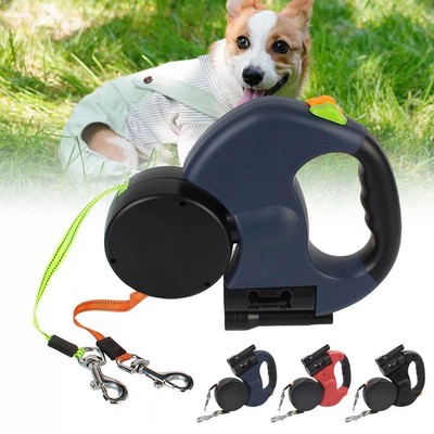 Dual Pet Leash Retractable Reflective Lead 360 Swivel Double Dog Walking Leash