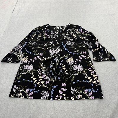 Croft & Barrow Shirt Womens 2X Black Colorful Floral Boho Light Weight