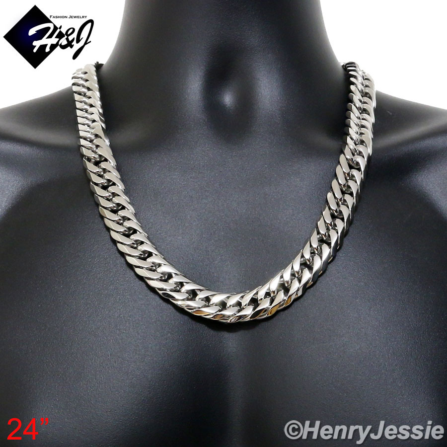 24"MEN Stainless Steel HEAVY WIDE 16x5mm Silver Cuban Curb Link Chain Necklace