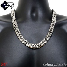 24"MEN Stainless Steel HEAVY WIDE 16x5mm Silver Cuban Curb Link Chain Necklace