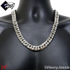 24"MEN Stainless Steel HEAVY WIDE 16x5mm Silver Cuban Curb Link Chain Necklace