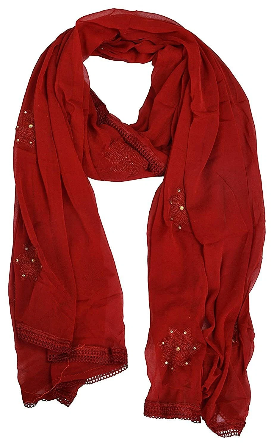 Women's Flower Embroidered Dimond Work Chiffon Dupatta for Womens & Girls Lace