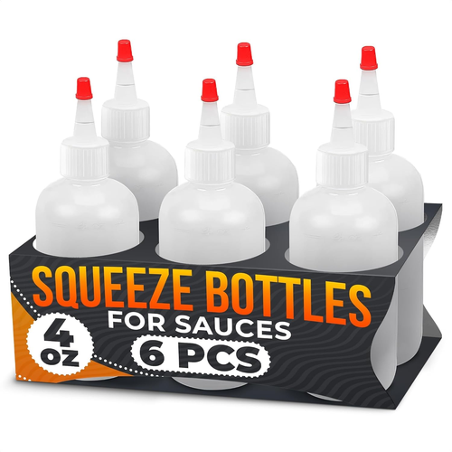 6-Pack 4Oz Small Squeeze Bottles for Liquids – Clear Condiment Squeeze Bottles f