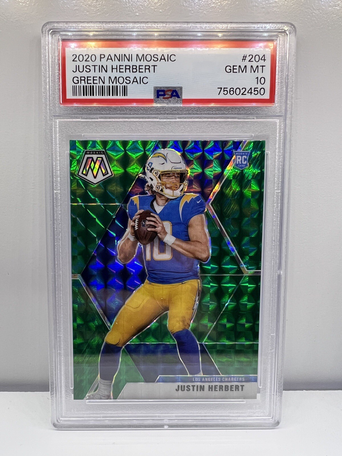 2020 Mosaic Justin Herbert Green Prizm Rookie RC 204 PSA 10 GEM MINT Chargers