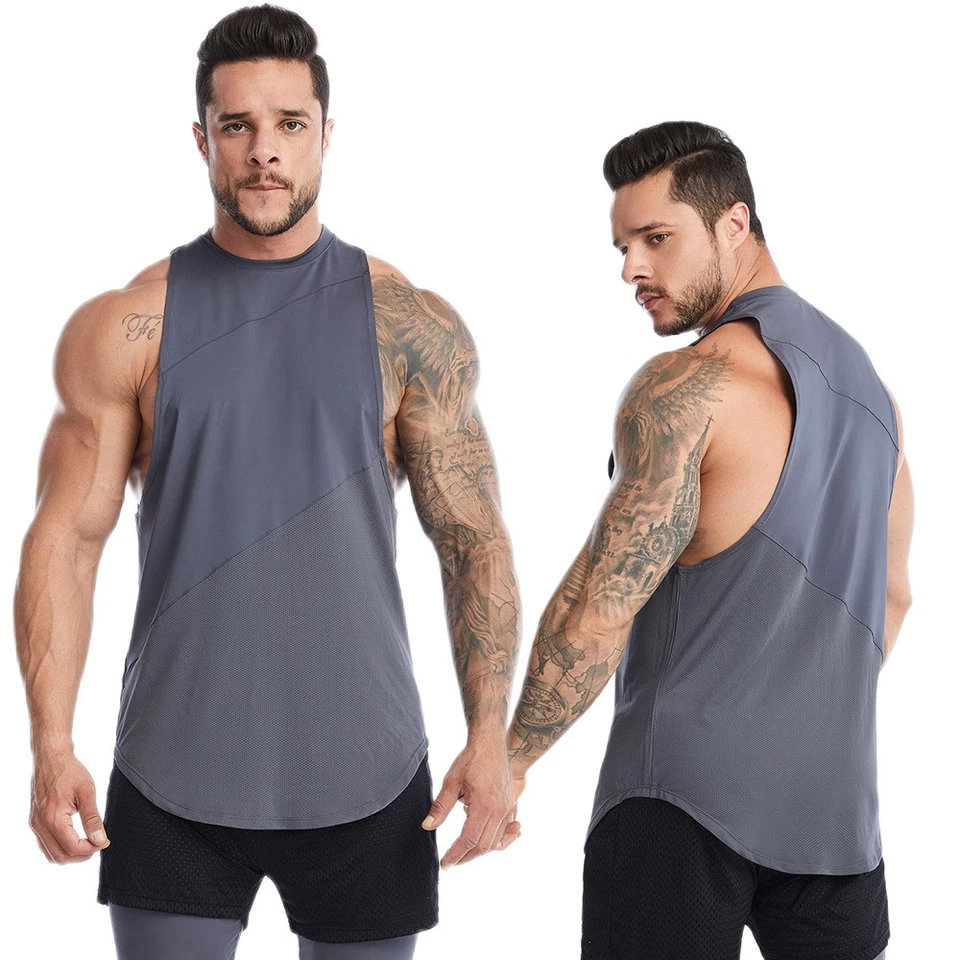 Mens Fitness Sleeveless Muscle Tee Solid Blank Tank T Shirt Hot Summer Gym Top - Image 3 of 4