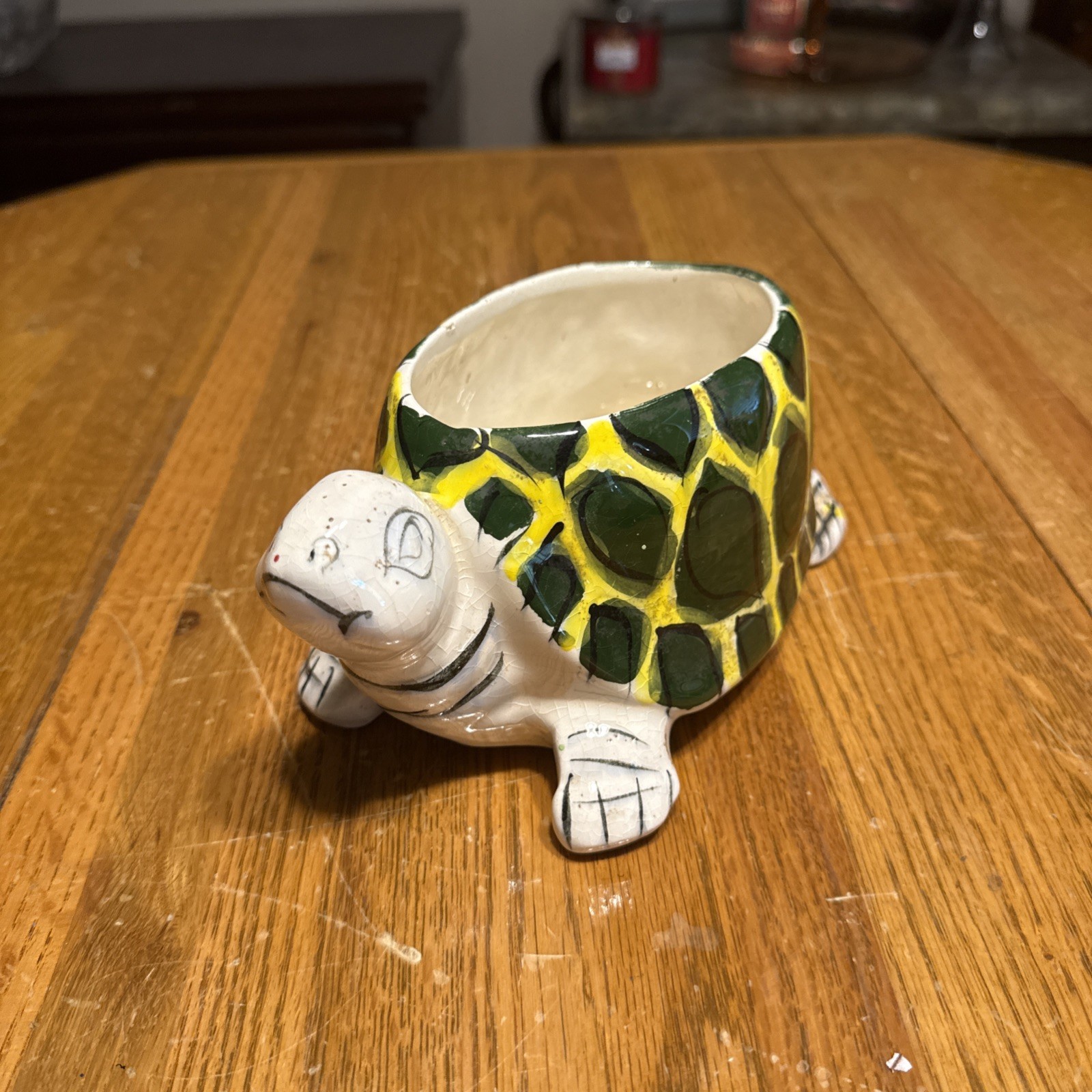 Vintage Hand-Painted Ceramic Turtle Planter for Plants