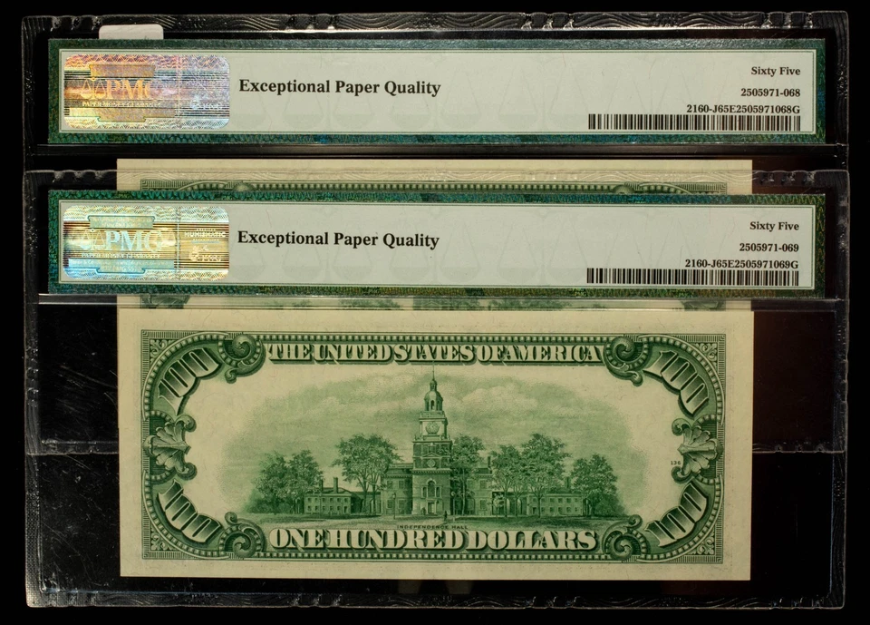 FR 2160-J $100 1950 C FR Note US JA Block Consecutive Pair - PMG 65 EPQ - CA1509 - Image 2 of 4