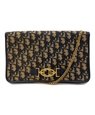 Christian Dior Flap Chain Shoulder bag Black x Brown Trotter Pattern From Japan