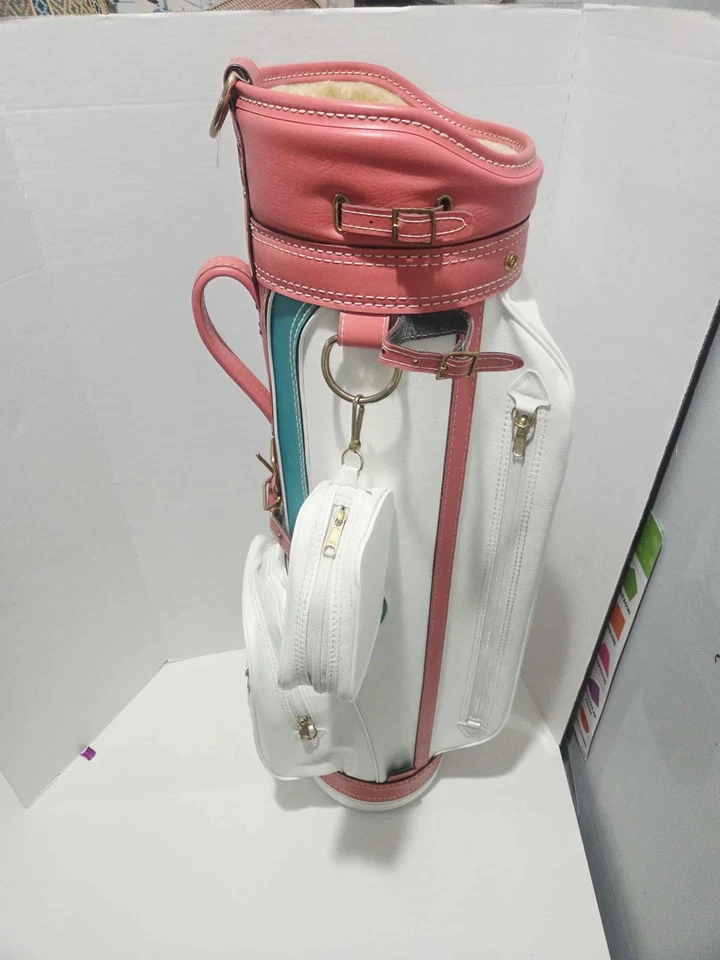 Bolsa de Golf Burton De Colección Cuero Hecha en EE. UU. Jaspe Alabama Rosa Blanco Azul Foto 2 de 4