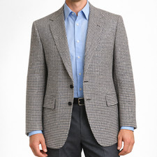 90s Vintage Matka Silk Houndstooth Blazer Men 48L Blue White Plaid 2 Button JCPe