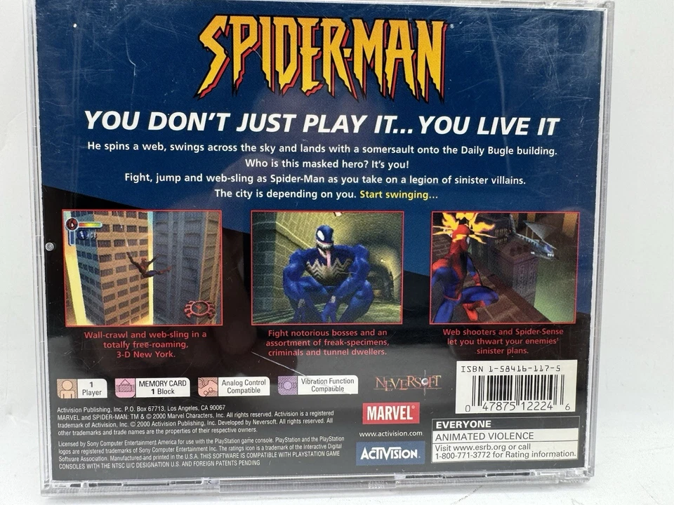 Spider-Man (SONY PlayStation 1, 2000) PS1 Black Label Good Condition - Image 2 of 4