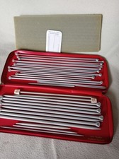 Vintage Aero Knitting Needles England Red Vinyl Zip Case Complete Set 30cm