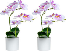 Fiori Artificiali Orchidea Phalaenopsis Viola Finto, 5 Rami Orchidee Farfalla con Vaso di Fiori in Ceramica Galvanizzata, Bellissimi Fiori Artificiali