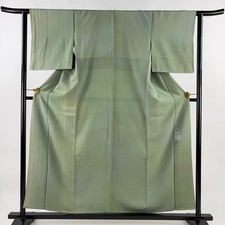 JAPANESE KIMONO FINE PATTERN GRAY-GREEN 156.5cm 5 ft 2 in PURE SILK B2159