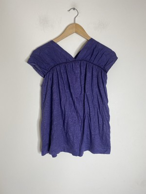 Alpha Studio Blouse Size Small 8 10 Purple Pure Linen Cap Sleeve Tunic Top Vneck