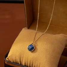 Vintage Cut Lapis Lazuli Stone Pendant Necklace - 18 ct Gold Plating in gift box