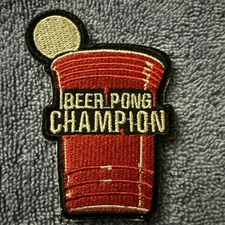 BEER PONG CHAMPION 1x3 Embroidered Morale Patch Hook Backing Brand New