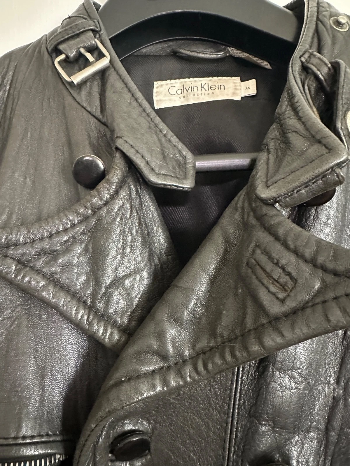 Superb Heavy Vintage Leather Jacket from Calvin Klein Collection (1995) Size M image 3