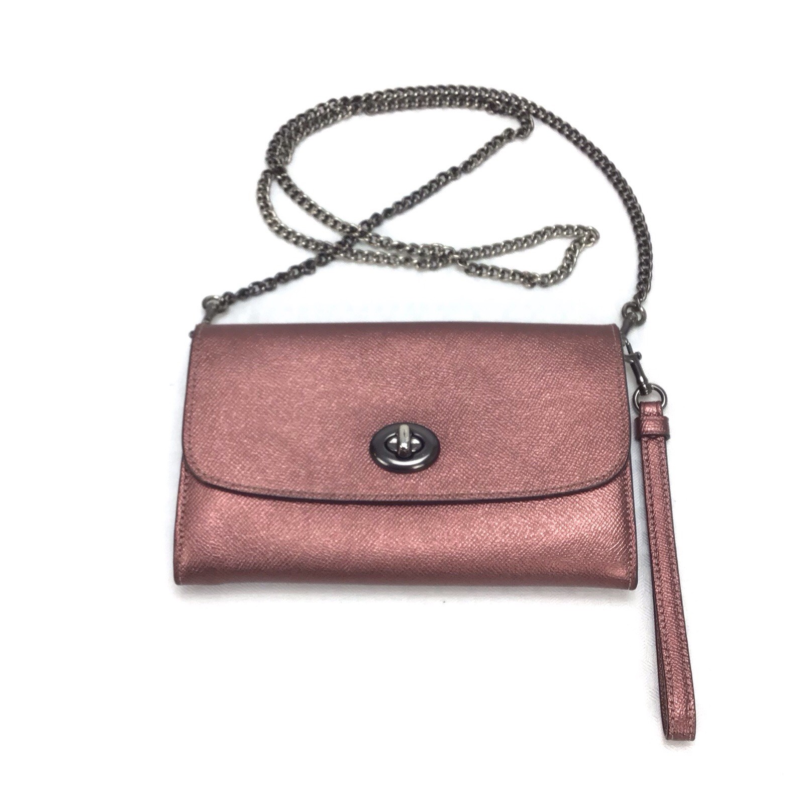 Coach Blush Metallic Marlow Turnlock Chain Crossbody Handbag Wristlet F33390