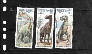CAMBODIA SC#667-9 MNH XF DINOSAURS 1986 OLD VINTAGE PICTORIAL TOPICAL STAMP SET