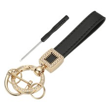 Leather Wristlet Keychain, Car Key Chain Holder with Gold Key Ring, Black