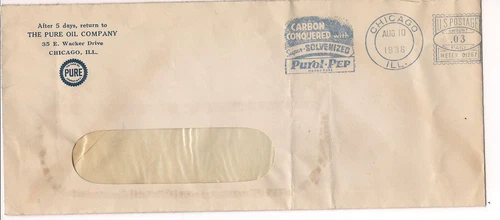Pure Oil Co. Business Envelope Dated Aug. 10, 1936