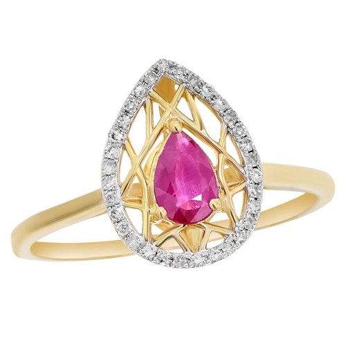 ESTATE .42CT DIAMOND & AAA RUBY 18KT TRI COLOR GOLD 3D PEAR SHAPE STAR FUN RING