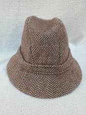 Vintage 70s Kangol Tweed Fedora Hat Size M Brown Wool Herringbone Made in...