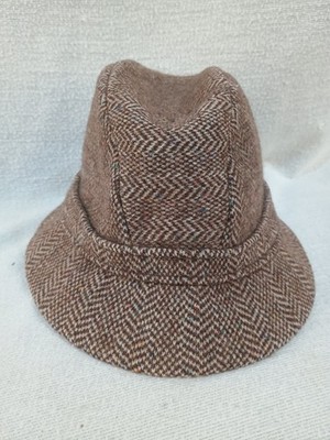 Vintage 70s Kangol Tweed Fedora Hat Size M Brown Wool Herringbone Made in...