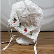Handmade Women Bonnet Linen Embroidered White OS Cottagecore Prairie Farmhouse