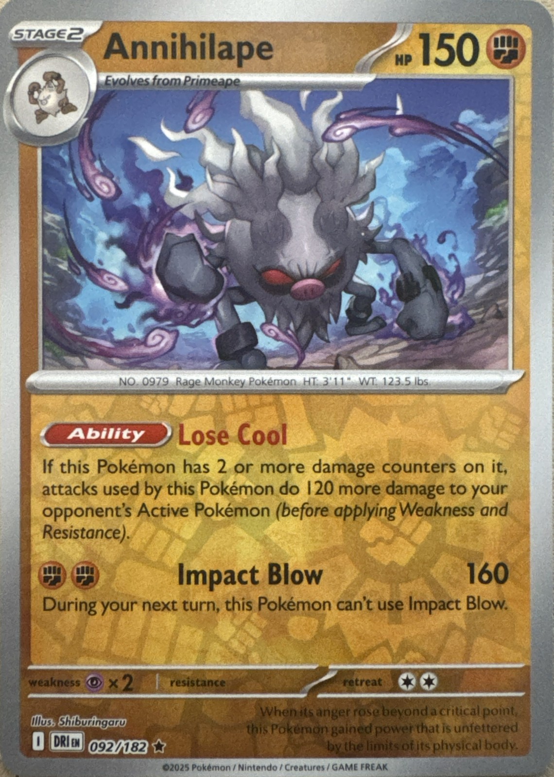 Annihilape Reverse Holo Rare SV10: Destined Rivals 092/182 NM