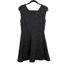 LOFT Women Gray Black Leopard Print Cap Sleeve Fit & Flare Knit Dress Size 2*