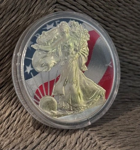 ONE ( 1 ) American Eagle | 1oz .999 Fine Silver- Colorized & 24K Gold-Gilded
