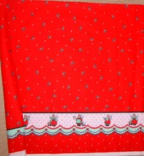 Daisy Kingdom Fabric Honey Bunny Double Border Red Christmas 1 Yd 14"x44" w/FLAW
