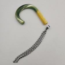 Vintage Green  Yellow Bakelite Umbrella Parasol Replacement Handle W/ Chain