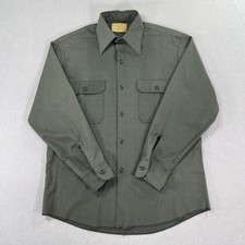 Vintage 70's Sears Perma Prest Military Shirt Mens M Green Twill Long Sleeve