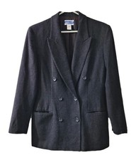 Vtg Pendleton Womens Double Breast Blazer Sz 10 Black Virgin Wool Old Money See
