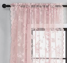 NWT Set of 2 Light Pink Lace Sheer Curtains Romantic Flower Curtains 52x96