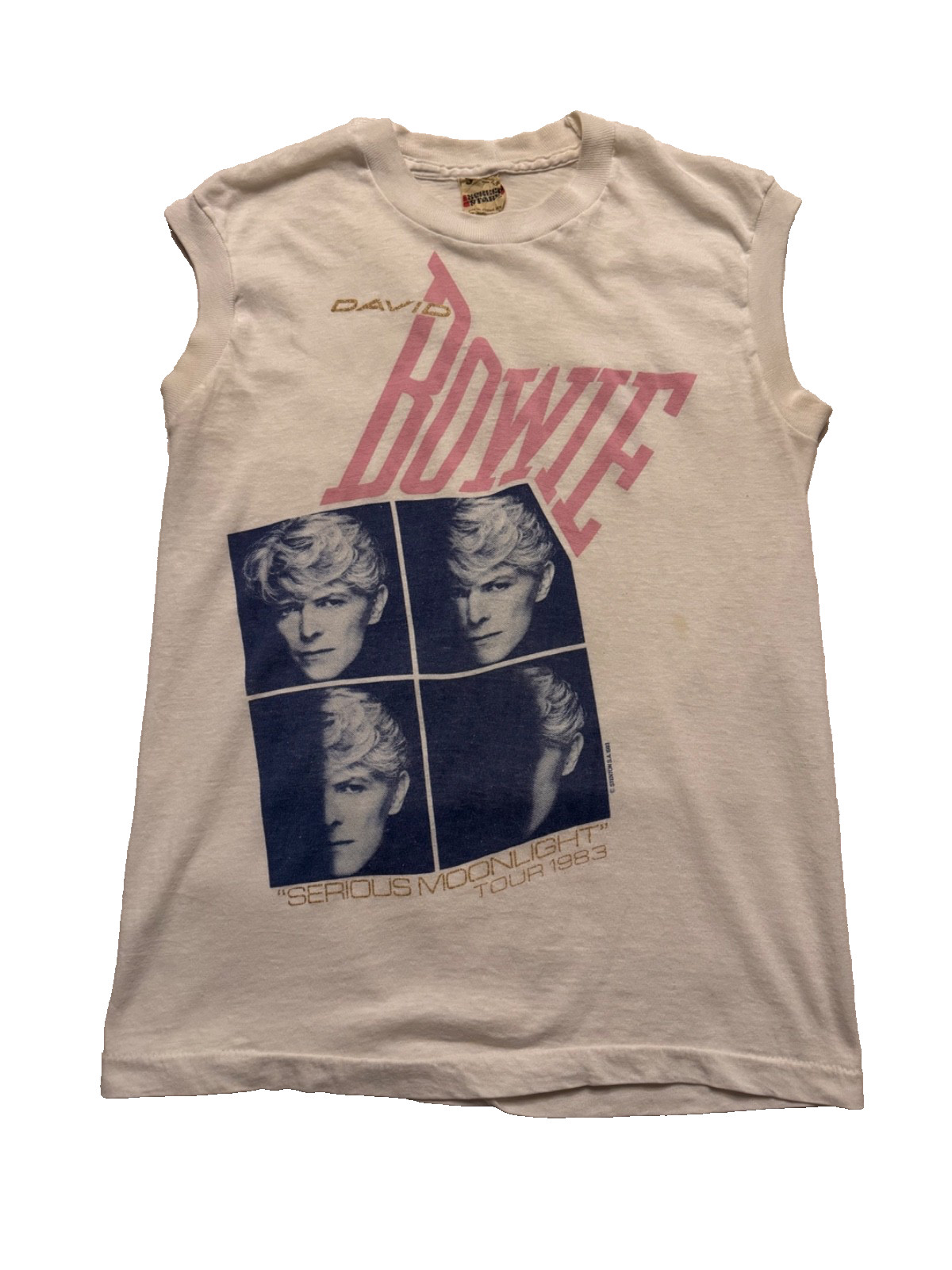 Vintage 1983 David Bowie Serious Moonlight Tour Tank Glitter New Wave Tee