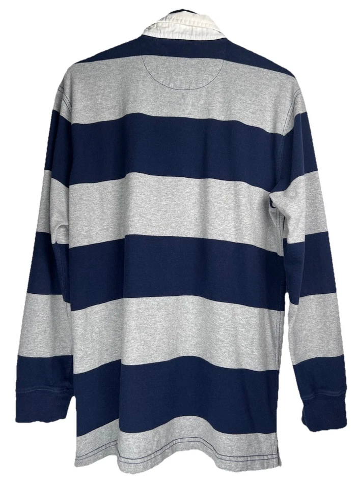 Chaps Men's Rugby Shirt Size M Pullover Polo Gray Navy Blue Long Sleeve - Image 2 of 4