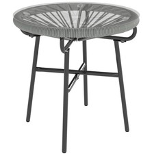Outsunny Rattan Side Table w/ Tempered Glass Tabletop, Light Grey