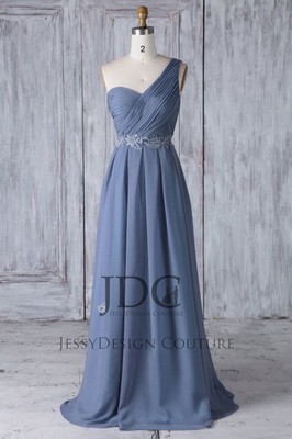 One Shoulder Blue Evening Dress Bridesmaids Party 34 36 38 40 42 44 46 48 50 52