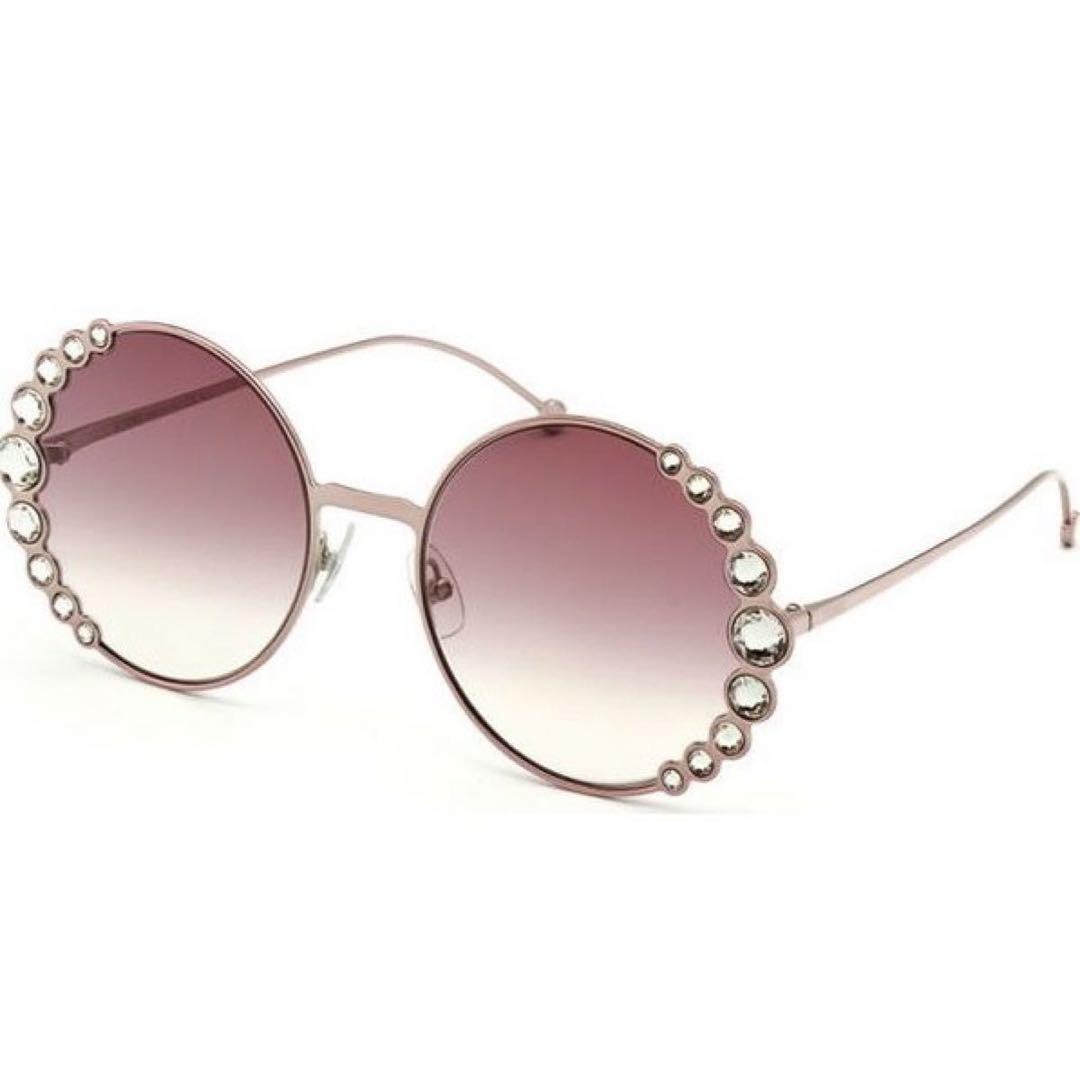 Fendi Round Pink Crystal Gradient Metal Frame Sunglasses Pre-Owned